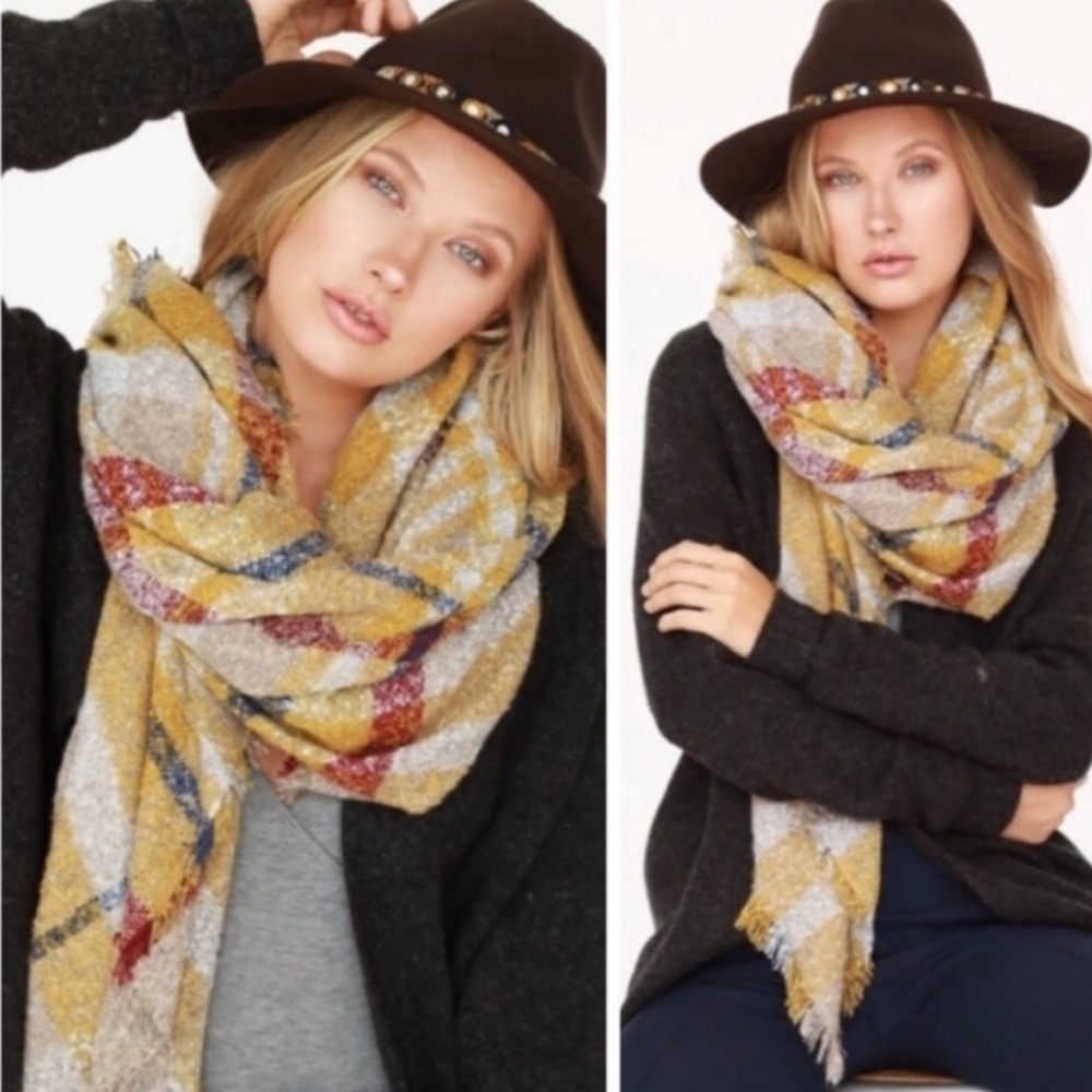 Blanket Scarf Western Yellow Plaid - Picture 5 of 10
